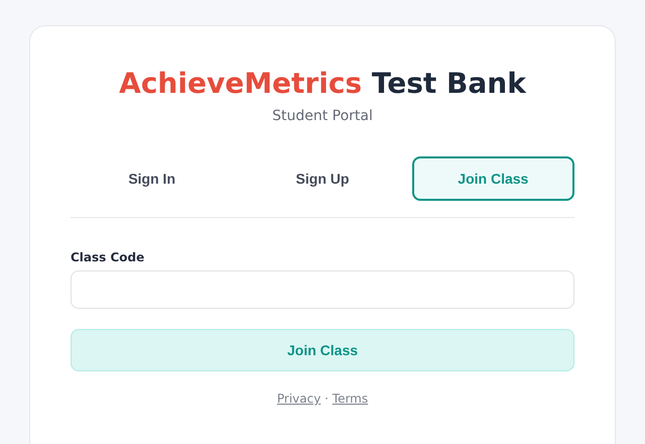 The student portal with the Join Class tab selected